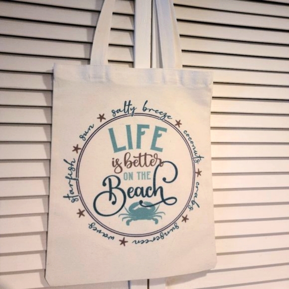 Canvas Tote Shoulder Bag - Handbag - Life is better on the beach - Picture 1 of 3